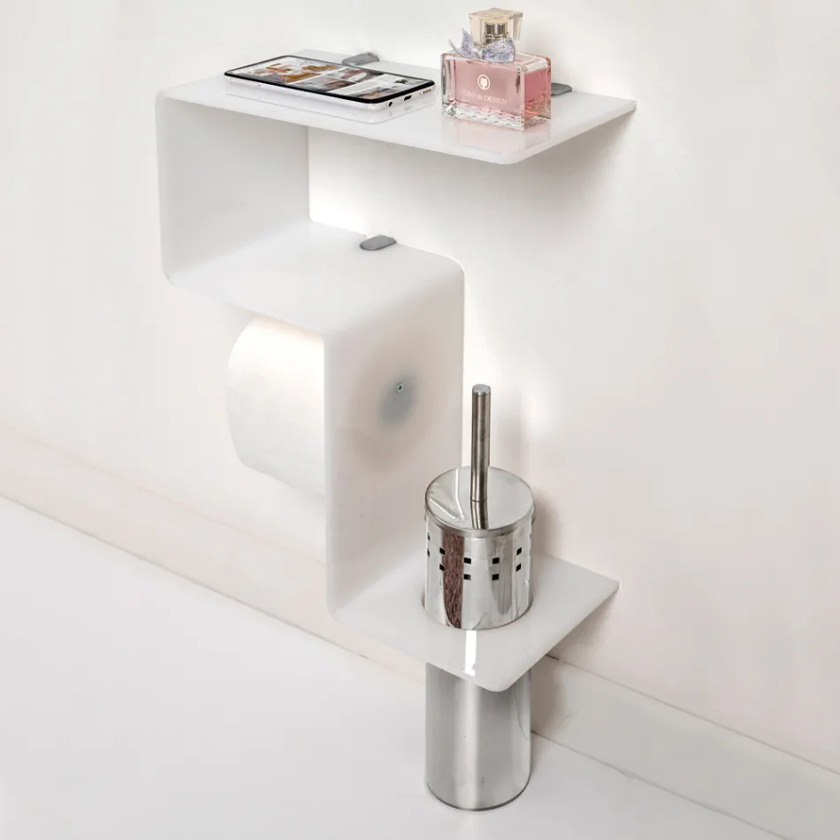 Estante de baño con portarrollos y escobillero Made in Italy - Scrooge Viadurini