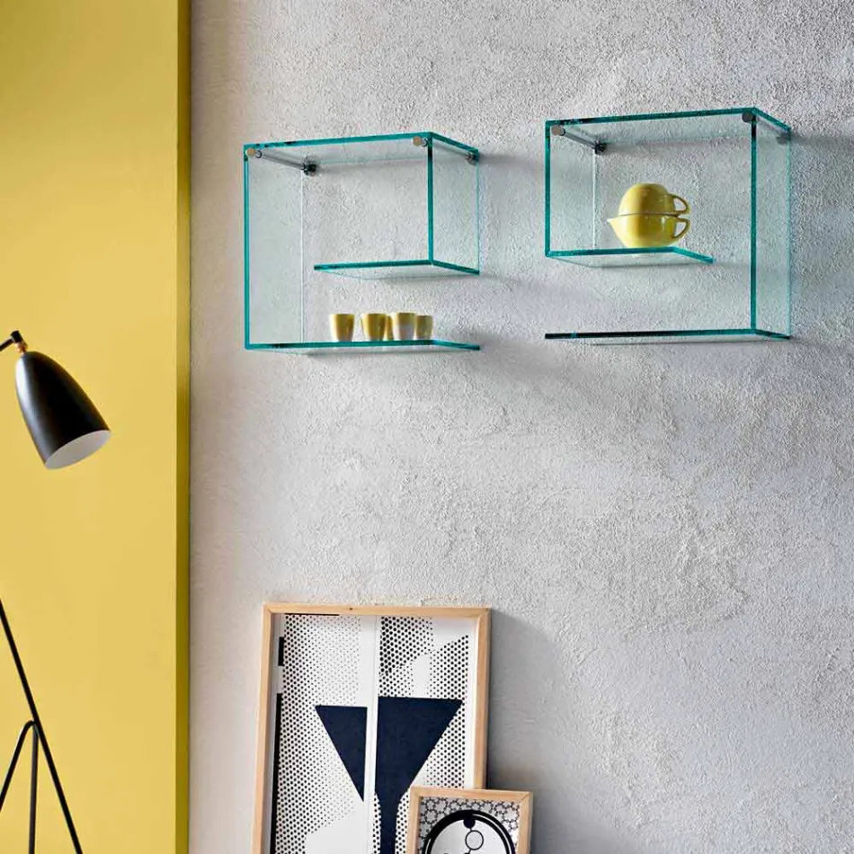 Estantes De Pared De Vidrio Transparente Versátil Diseño Elegante 2 Piezas - Rollo Viadurini