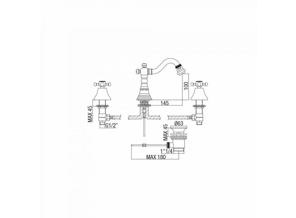 Mezclador de bidé con 3 orificios en latón de diseño clásico Made in Italy - Lisca Viadurini