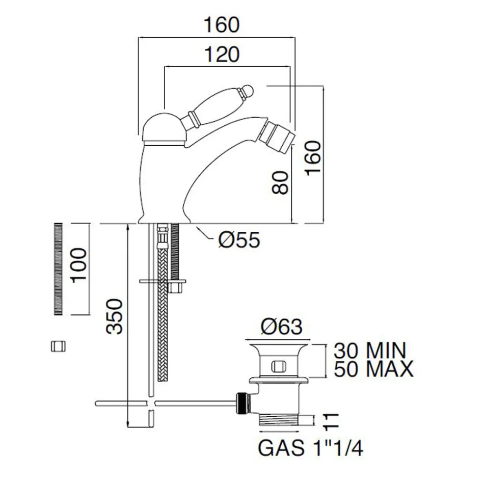 Mezclador de bidé estilo clásico en latón hecho a mano con palanca - Noriana Viadurini