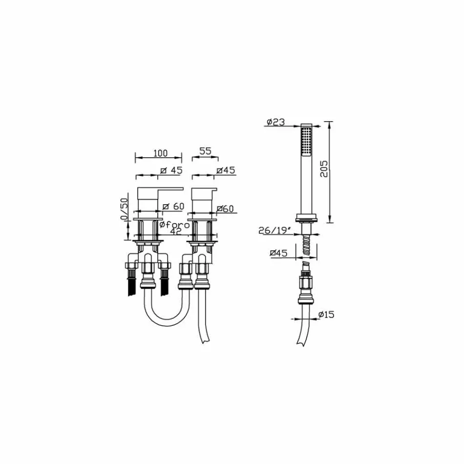 Mezclador de bañera moderno de latón con 3 orificios Made in Italy - Bibo Viadurini