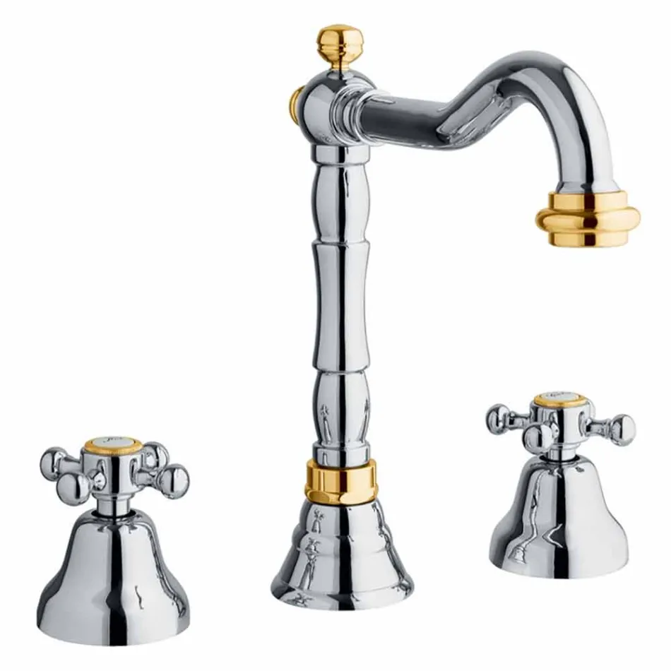 Mezclador clásico de 3 orificios para lavabo de latón Made in Italy - Lisca Viadurini