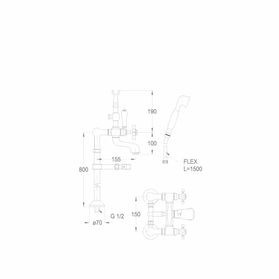 Mezclador de suelo clásico para bañera Made in Italy Latón - Omidio Viadurini
