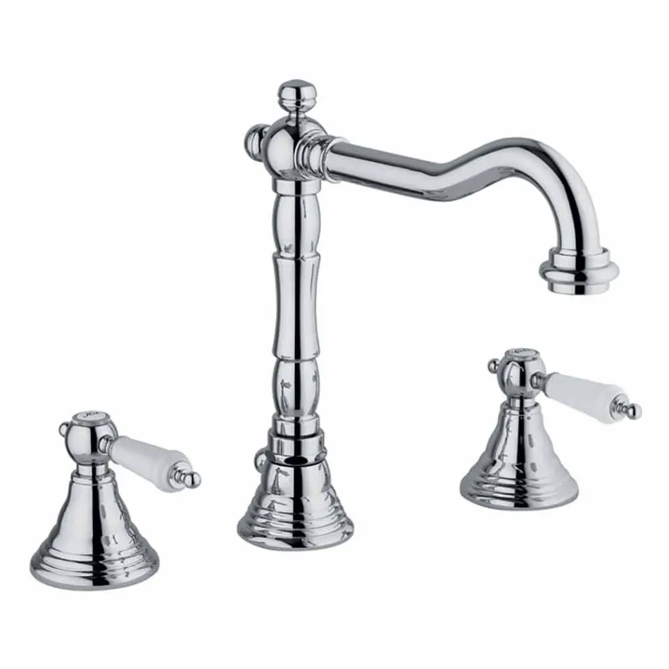 Mezclador clásico de lavabo de latón con 3 orificios Made in Italy - Shelly Viadurini