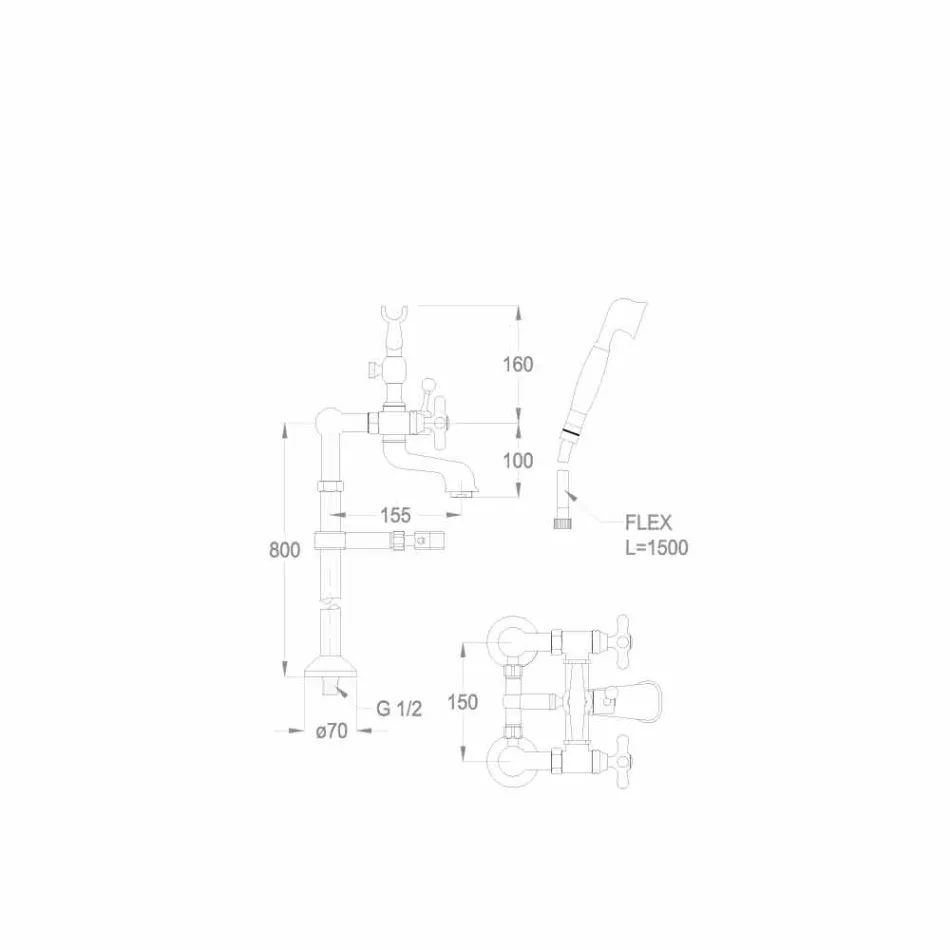 Mezclador clásico para bañera de suelo en latón Made in Italy - Panico Viadurini