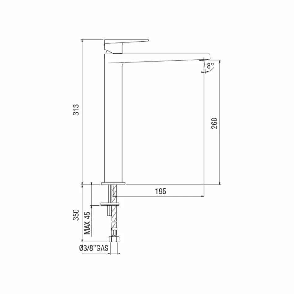 Mezclador de lavabo extendido para baño H 268 mm sin desagüe Made in Italy - Galla Viadurini
