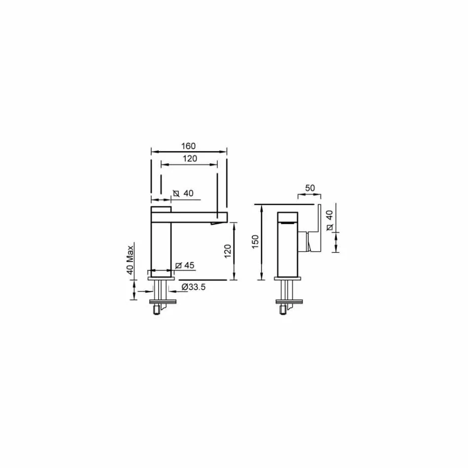 Mezclador de lavabo de palanca lateral sin desagüe en latón Made in Italy - Panela Viadurini
