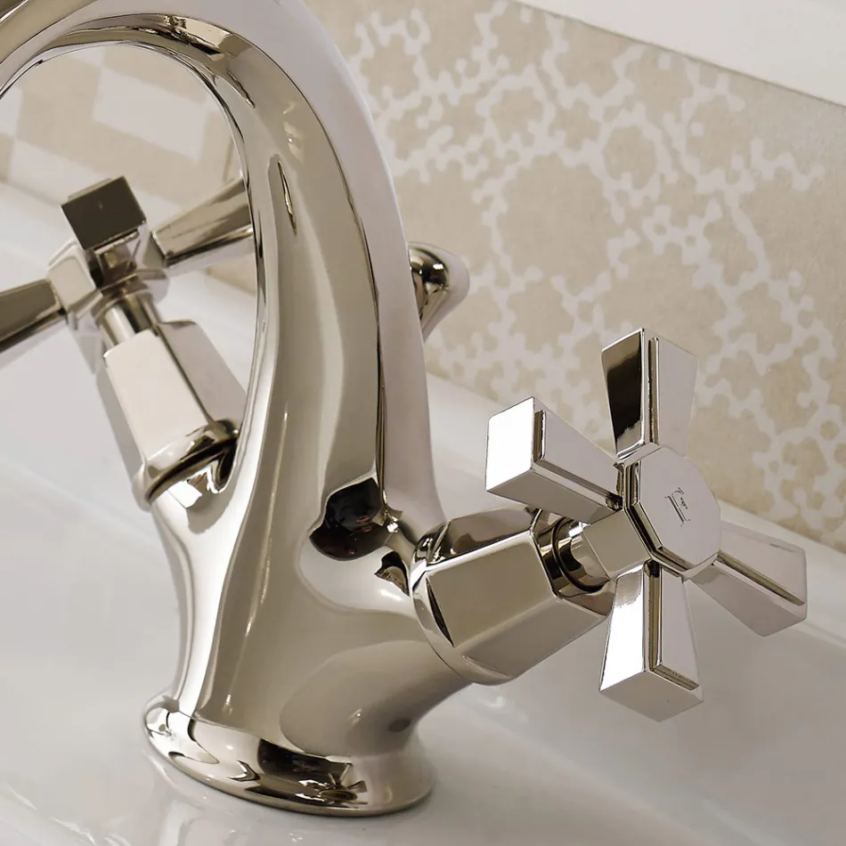 Mezclador de lavabo de un orificio de diseño vintage en latón Made in Italy - Silvana Viadurini