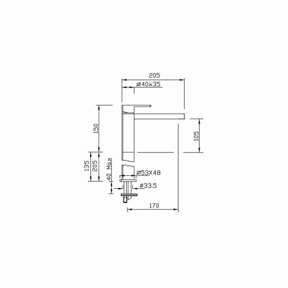 Mezclador de lavabo de latón sin desagüe Made in Italy - Sika Viadurini