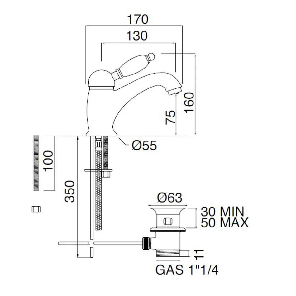 Mezclador de lavabo hecho a mano de latón con palanca estilo clásico - Noriana Viadurini