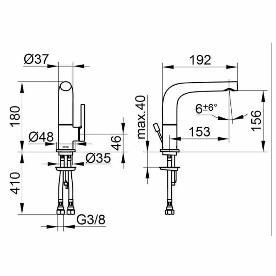Mezclador monomando para lavabo moderno de metal - Pinto Viadurini