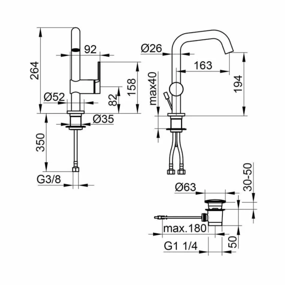 Mezclador monomando de diseño moderno para lavabo de baño en metal - Zanio Viadurini