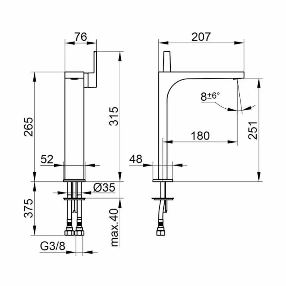 Mezclador monomando de diseño moderno para lavabo sin desagüe - Etto Viadurini