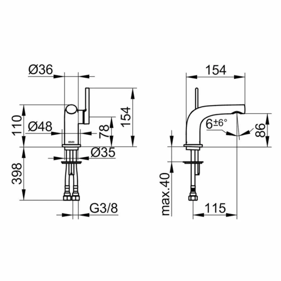 Mezclador monomando moderno para lavabo sin desagüe metálico - Pinto Viadurini