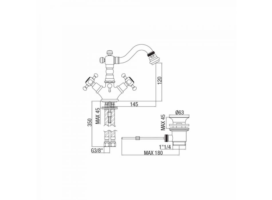 Mezclador clásico de un orificio para bidé en latón Made in Italy - Lisca Viadurini