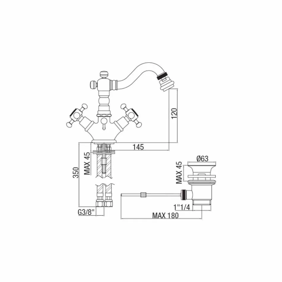 Mezclador clásico de un orificio para bidé en latón Made in Italy - Lisca Viadurini
