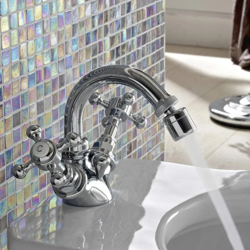 Mezclador de bidé vintage de un orificio de latón Made in Italy - Elisea Viadurini