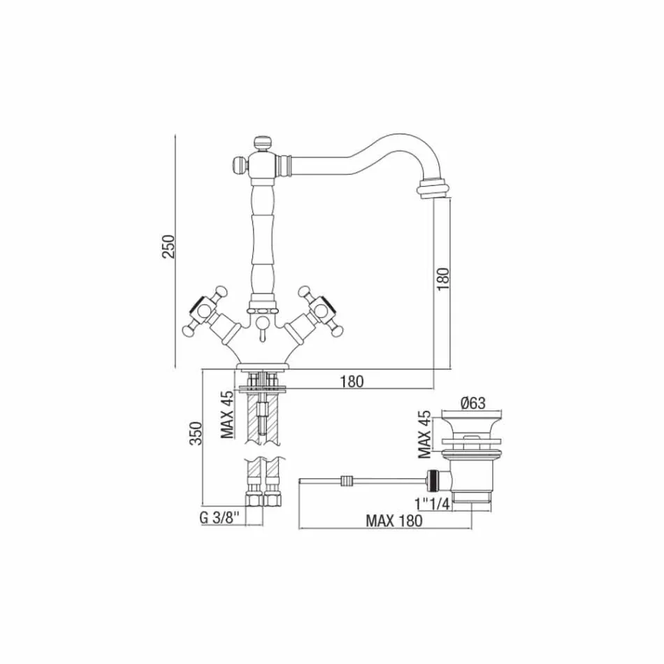 Mezclador monomando de lavabo en latón Diseño clásico Made in Italy - Lisca Viadurini