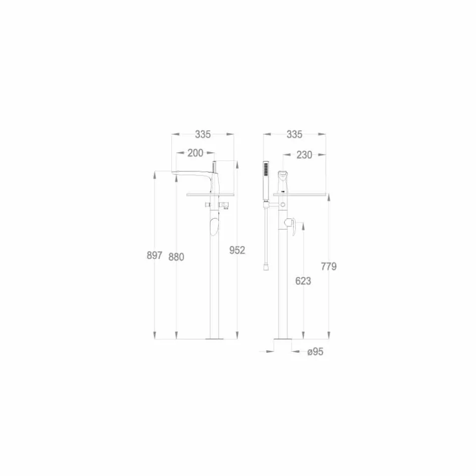 Mezclador de piso para bañera en latón de diseño Made Italy - Benello Viadurini