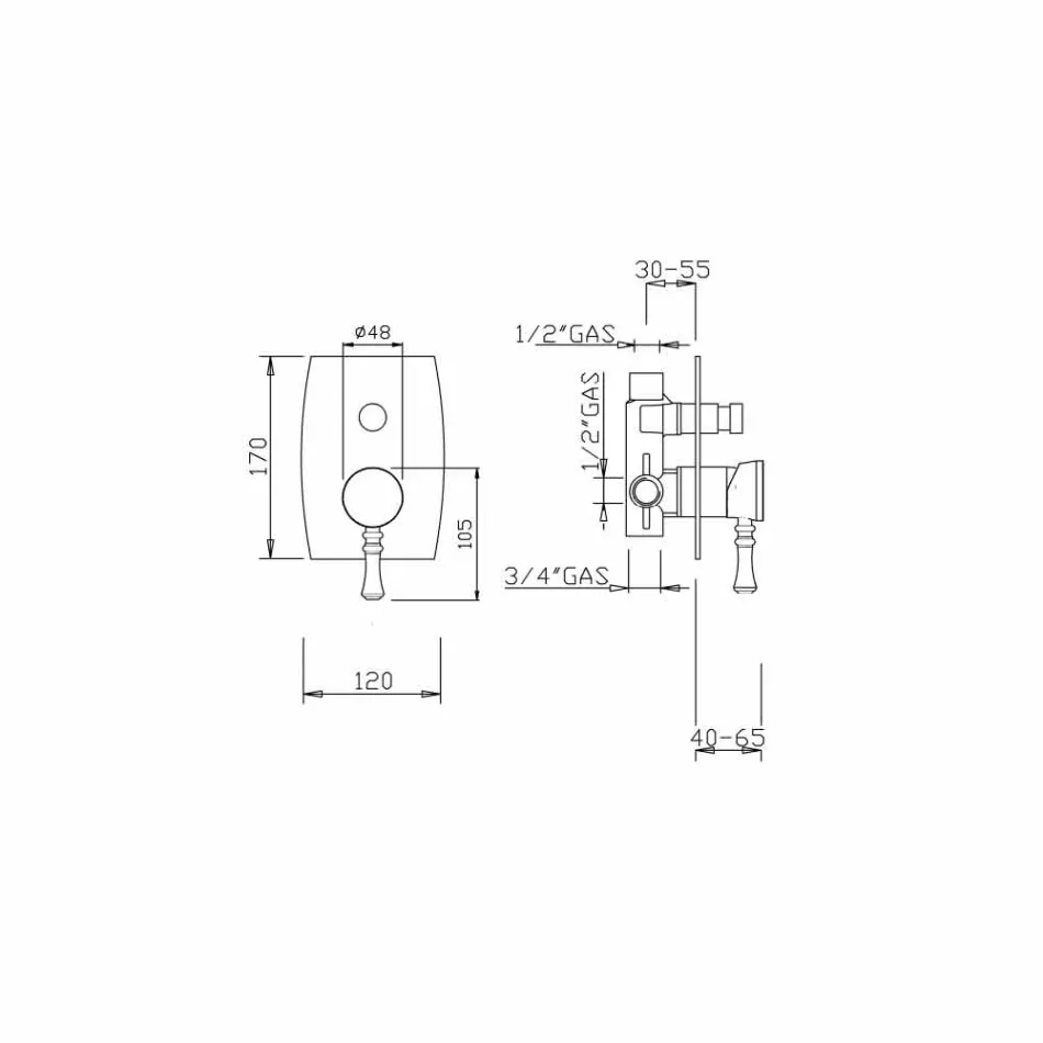 Mezclador de ducha o bañera de latón de diseño Made in Italy - Neno Viadurini