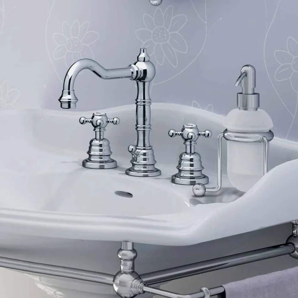 Mezclador de lavabo de baño moderno de latón con tres orificios Made in Italy - Binsu Viadurini