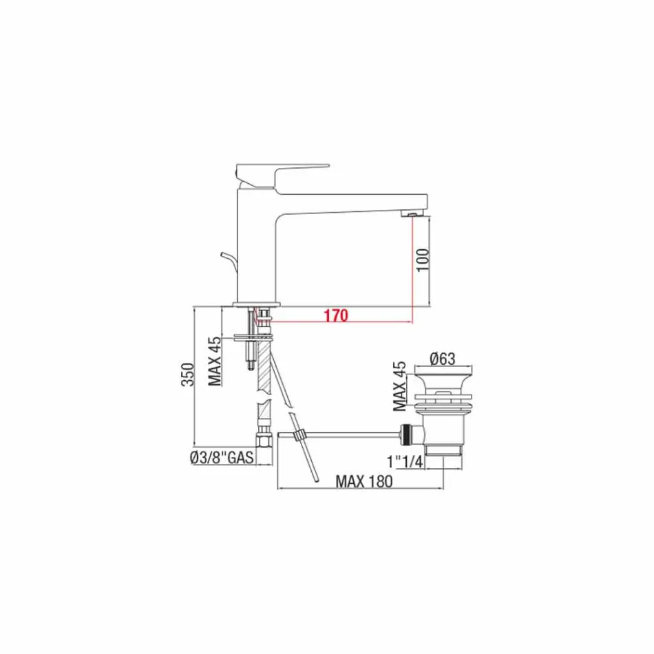 Mezclador de lavabo de baño con desagüe de latón Made in Italy - Sindra Viadurini