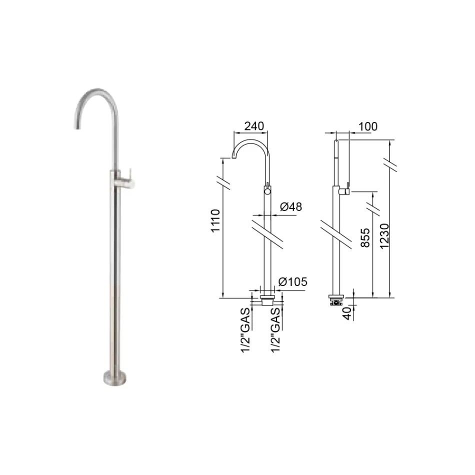 Mezclador de lavabo de pie en acero AISI 316L fabricado en Italia - Artigli Viadurini