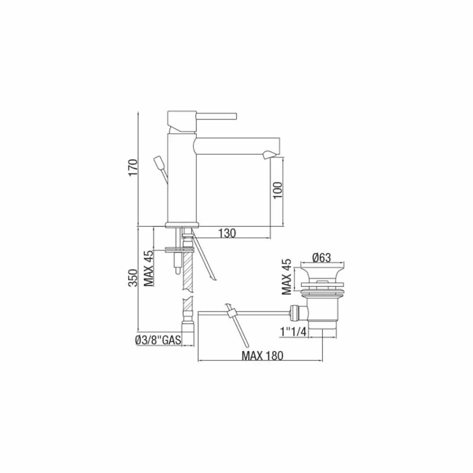 Mezclador de lavabo de latón acabado cromado Made in Italy - Ermia Viadurini