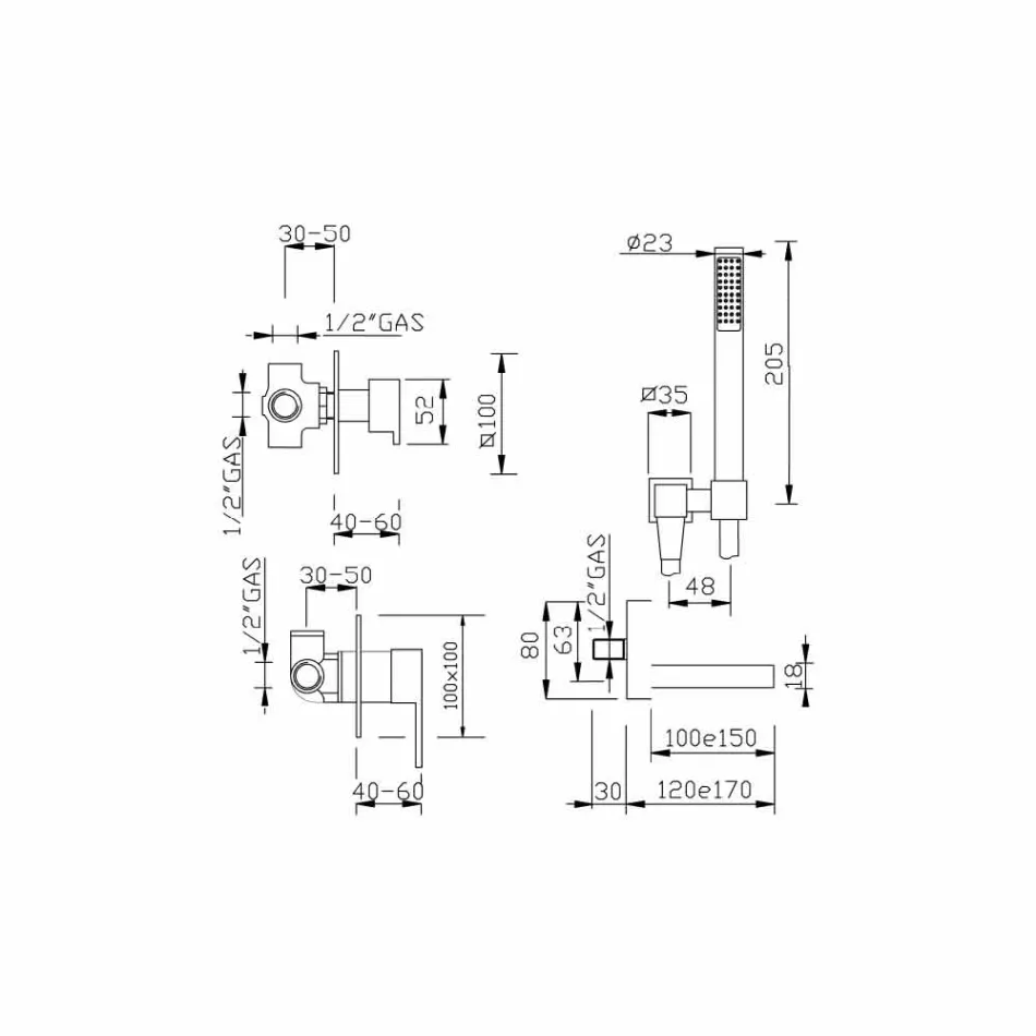 Mezclador de bañera empotrable de diseño Made in Italy - Bibo Viadurini