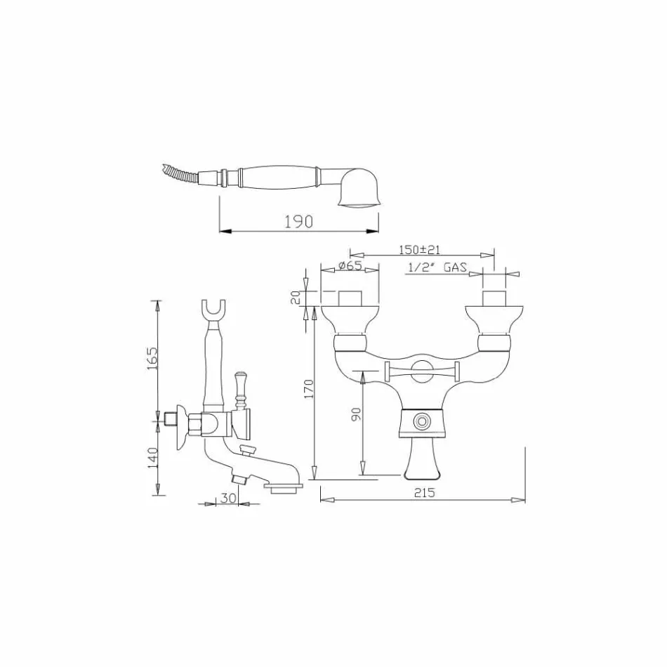 Mezclador de baño externo de latón Made in Italy - Neno Viadurini