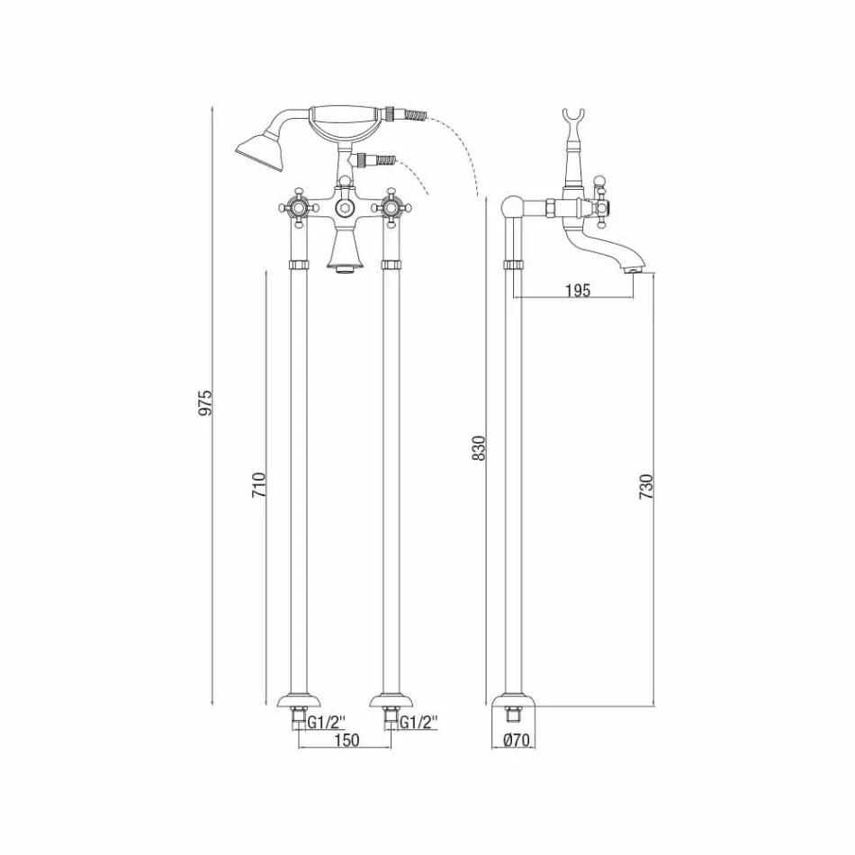 Mezclador de bañera de suelo de diseño clásico en latón Made in Italy - Lisca Viadurini