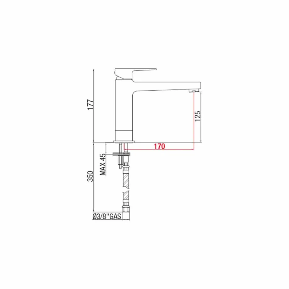 Mezclador extendido sin desagüe para lavabo en latón Made in Italy - Sindra Viadurini