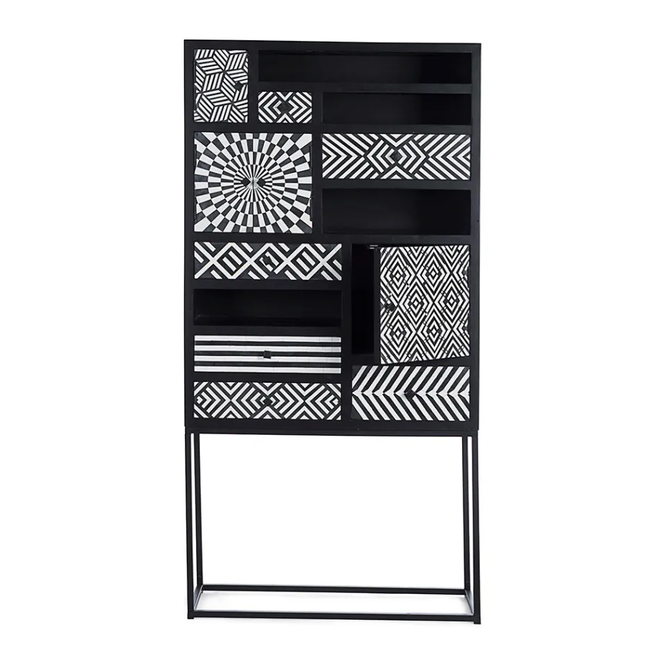 Armario Mosaico Étnico 4 Puertas 6 Cajones en Madera de Mango - Vanitoso Viadurini