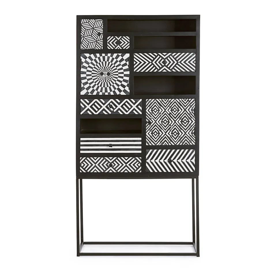 Armario Mosaico Étnico 4 Puertas 6 Cajones en Madera de Mango - Vanitoso Viadurini