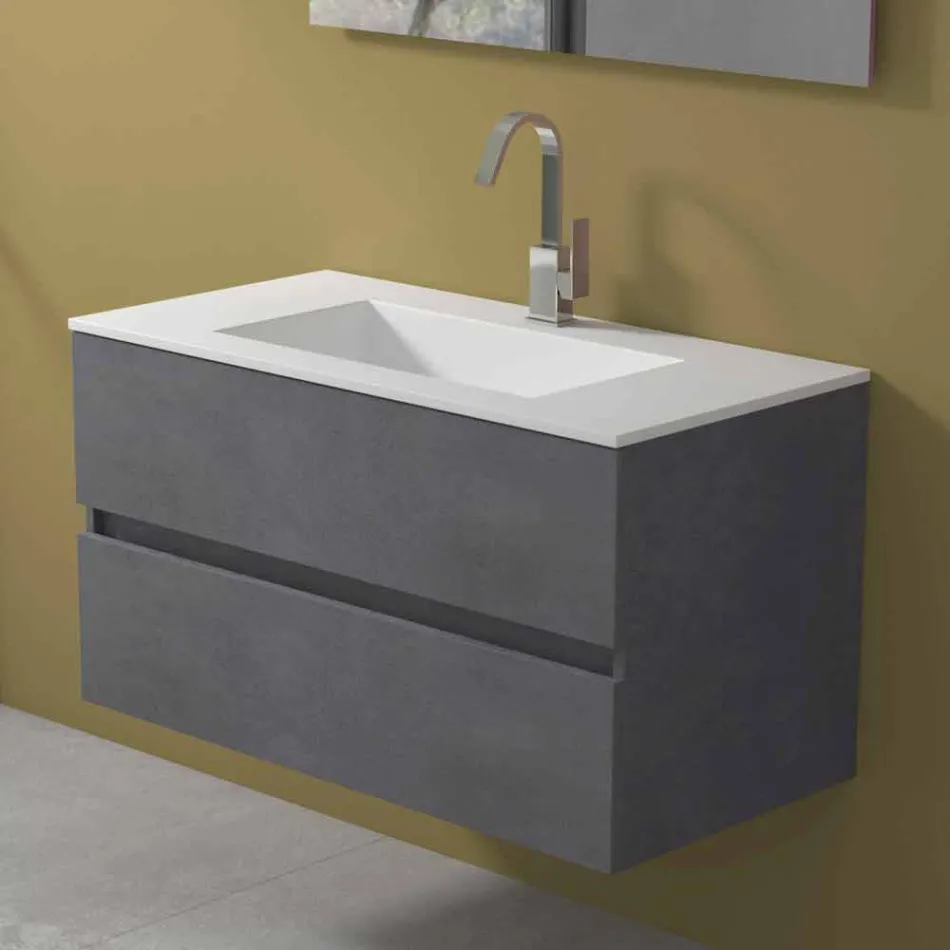 Mueble de suspensión para baño con lavabo integrado en 3 dimensiones - Marione Viadurini