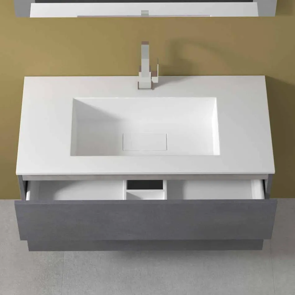 Mueble de suspensión para baño con lavabo integrado en 3 dimensiones - Marione Viadurini