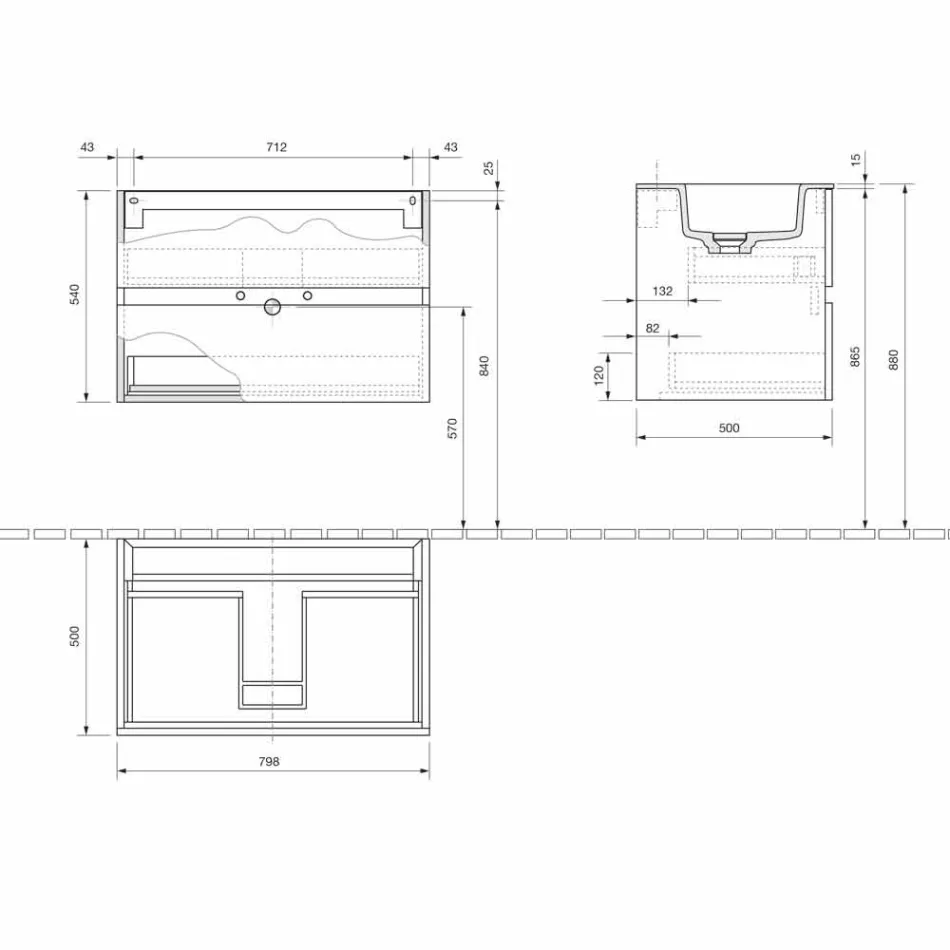 Mueble de suspensión para baño con lavabo integrado en 3 dimensiones - Marione Viadurini