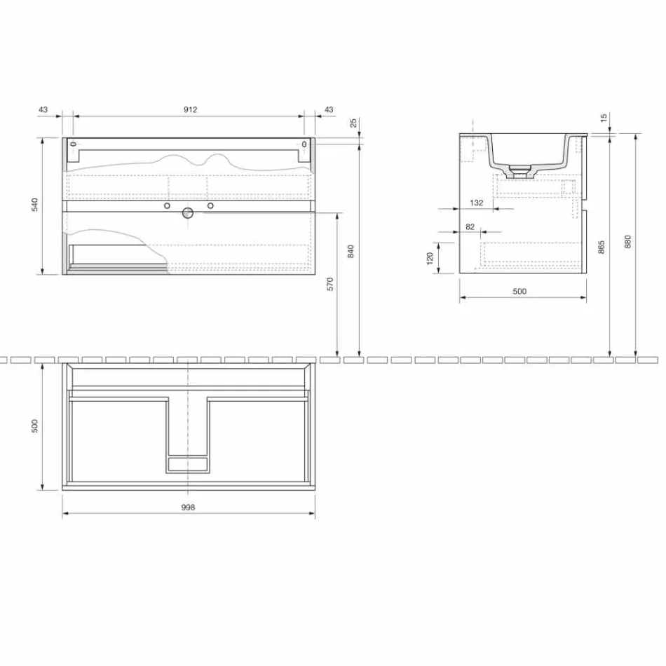 Mueble de suspensión para baño con lavabo integrado en 3 dimensiones - Marione Viadurini