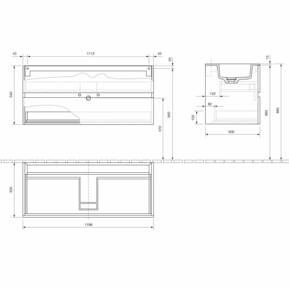 Mueble de suspensión para baño con lavabo integrado en 3 dimensiones - Marione Viadurini