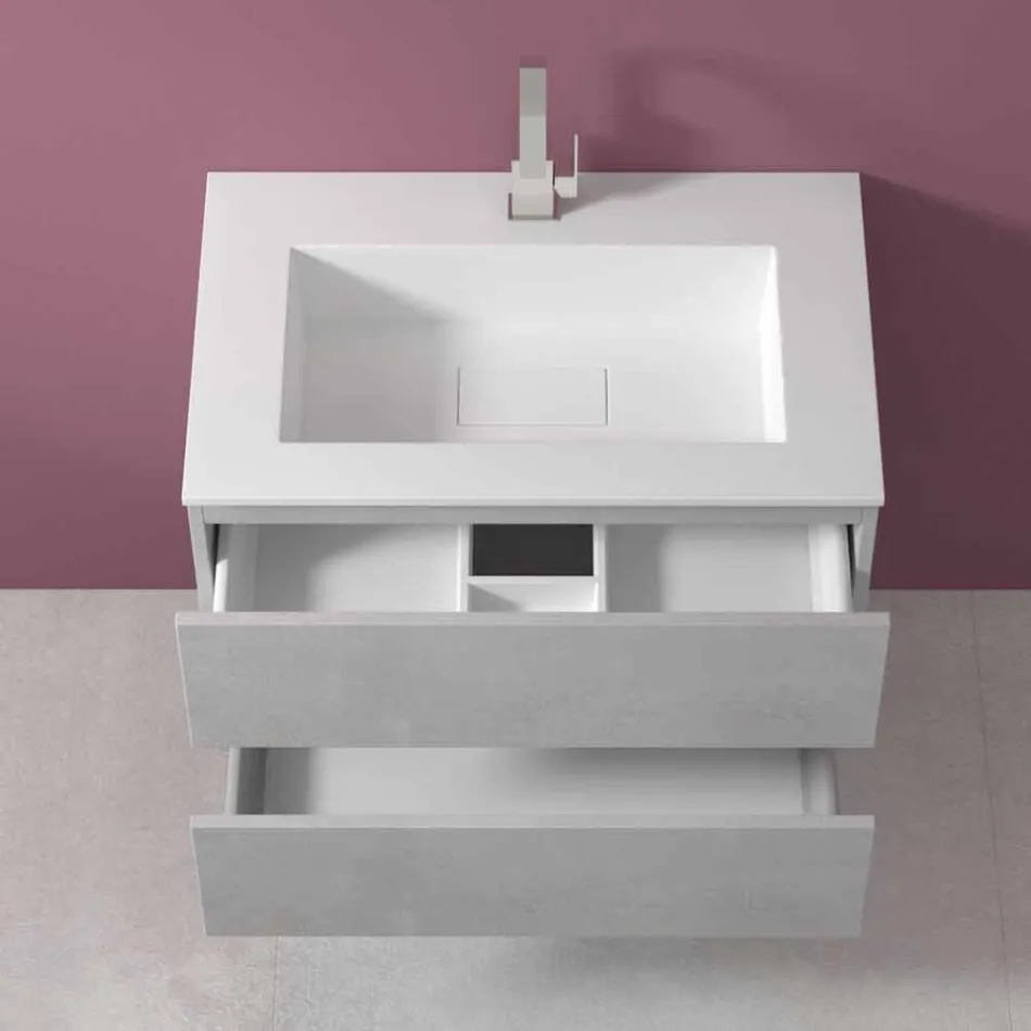 Mueble de suspensión para baño con lavabo integrado en 3 dimensiones - Marione Viadurini