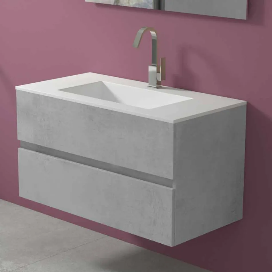 Mueble de suspensión para baño con lavabo integrado en 3 dimensiones - Marione Viadurini