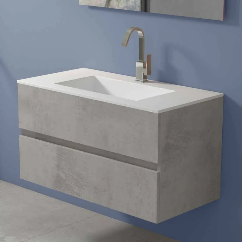 Mueble de suspensión para baño con lavabo integrado en 3 dimensiones - Marione Viadurini