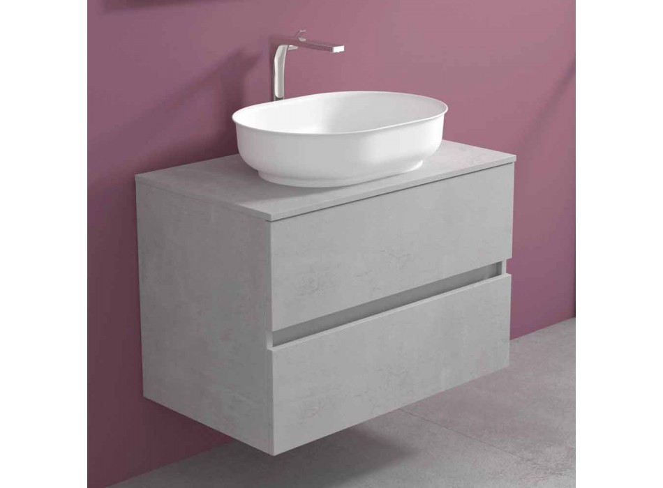 Mueble de baño suspendido y lavabo ovalado, diseño moderno - Cesiro Viadurini