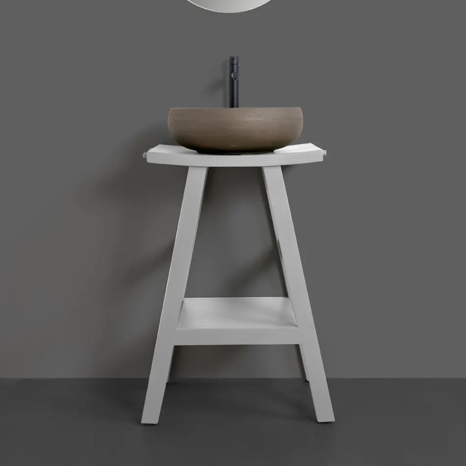 Mueble de Baño Acabado Madera y Sobre Semicurvo Gris - Raomi Viadurini