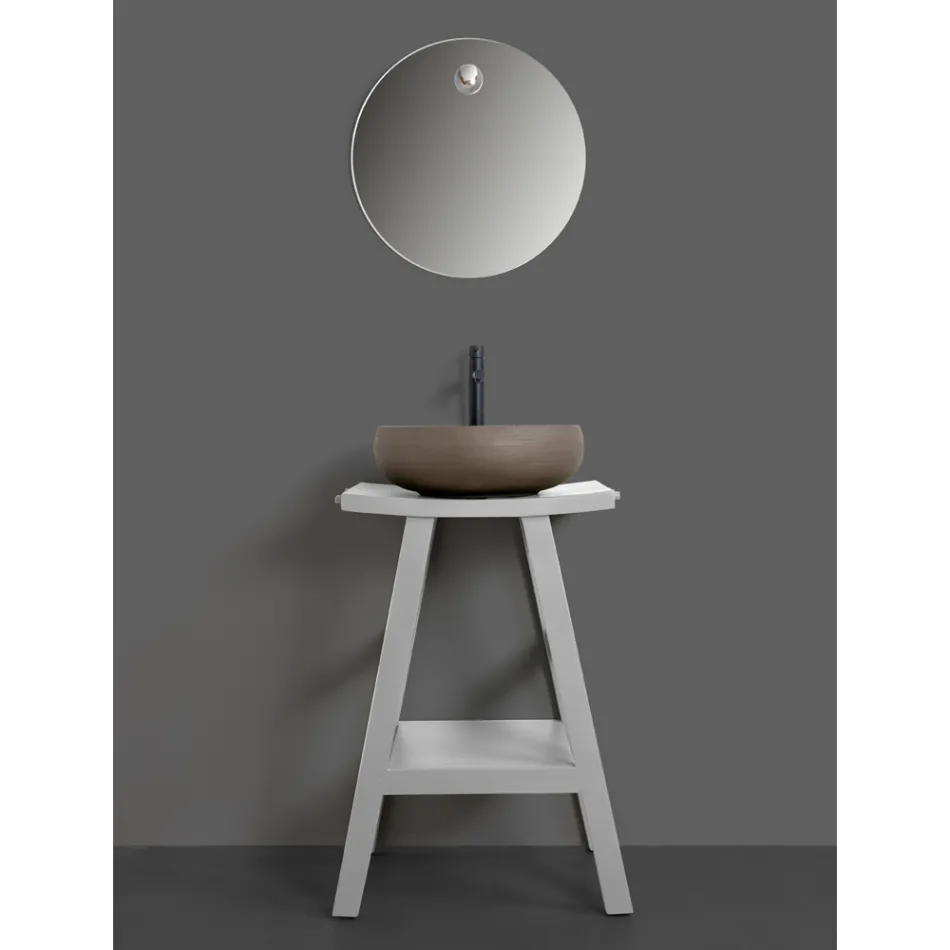 Mueble de Baño Acabado Madera y Sobre Semicurvo Gris - Raomi Viadurini