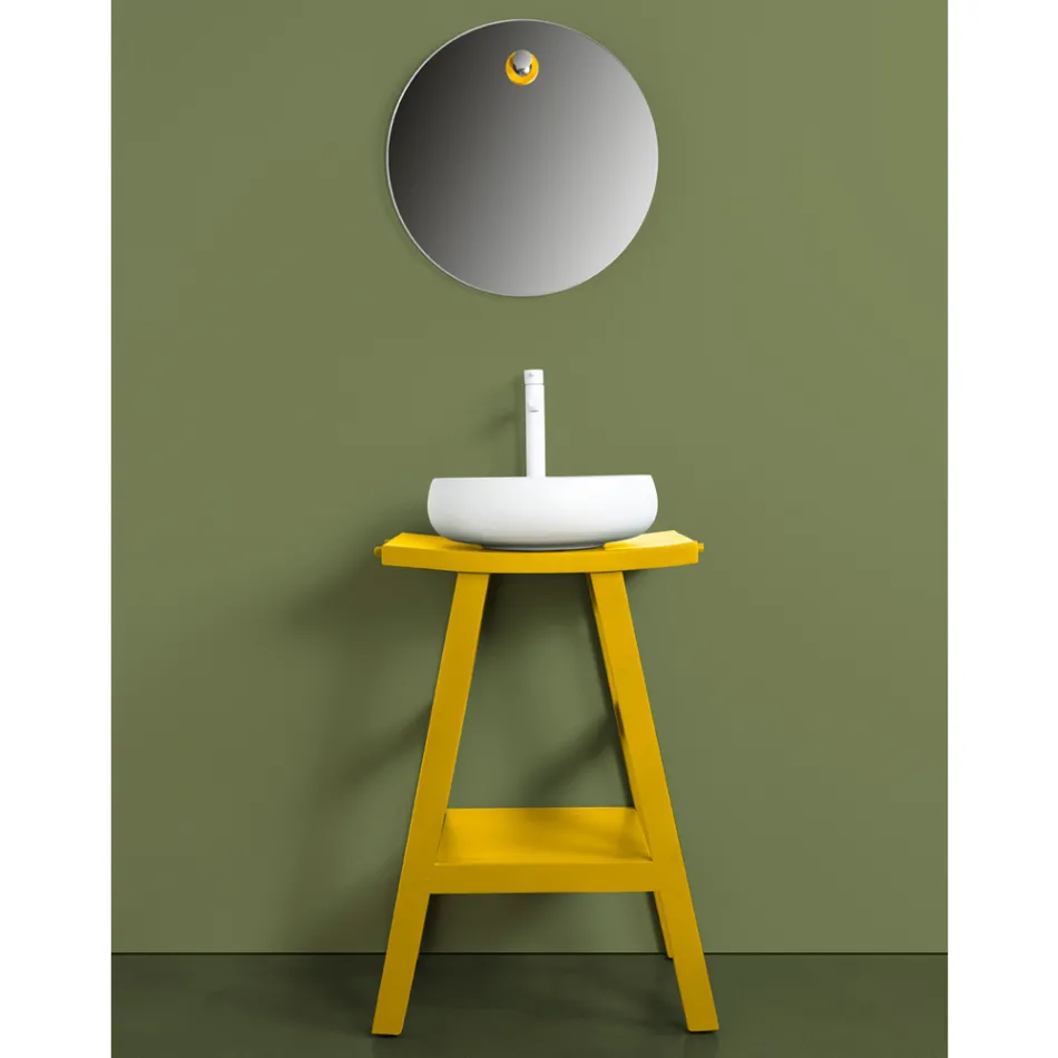 Muebles de baño de teca recuperada con parte superior semicurva amarilla - Raomi Viadurini