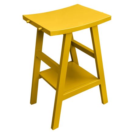 Muebles de baño de teca recuperada con parte superior semicurva amarilla - Raomi Viadurini