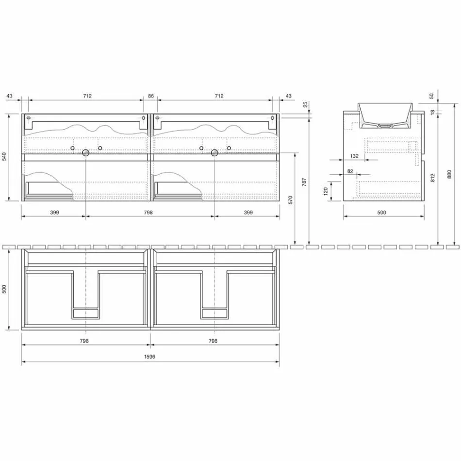 Mueble de baño suspendido con lavabo doble empotrado, diseño moderno - Dumbo Viadurini