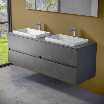 Mueble de baño suspendido con lavabo doble empotrado, diseño moderno - Dumbo Viadurini