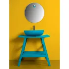 Mueble de baño de pie de teca azul y estante conveniente con parte superior semicurva - Crina Viadurini